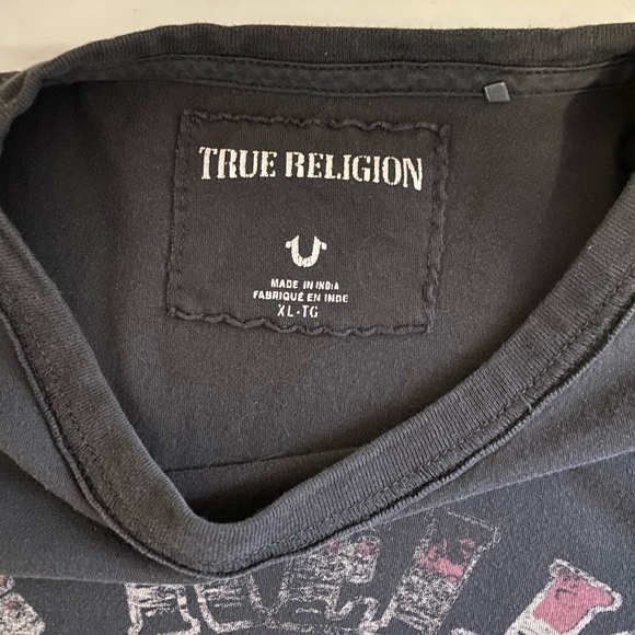 Men's True Religion Black Skull Distressed Short Sleeve Cotton T-Shirt Size XL - Picture 5 of 6